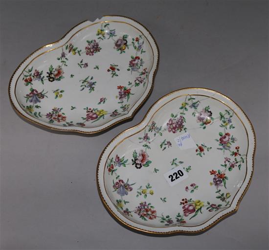 A pair of Bristol floral spray dessert dishes c.1770, repaired